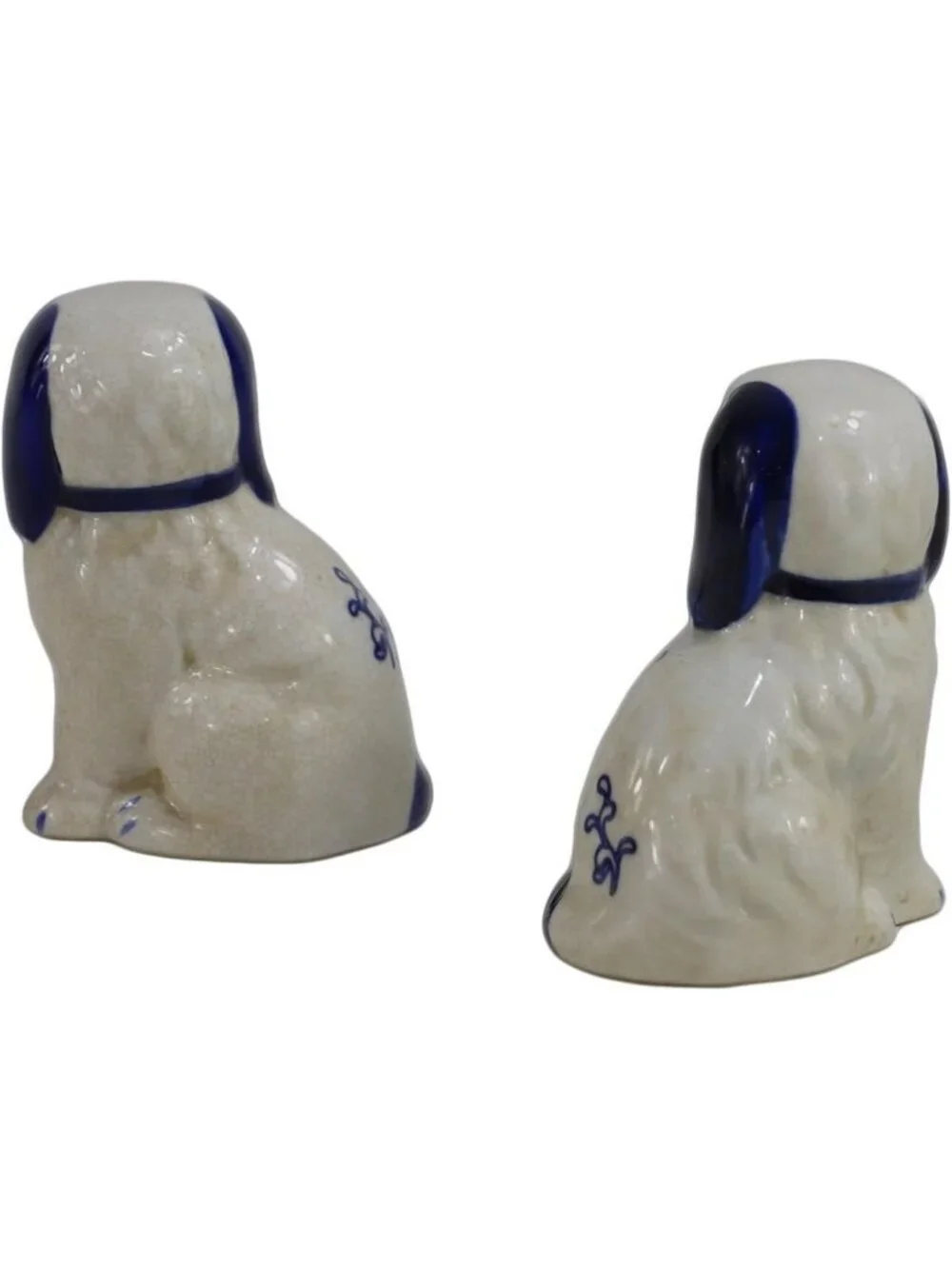 Charming Hand-Painted Blue & White Floral Dog Figurines | Mini Ceramic Ornaments